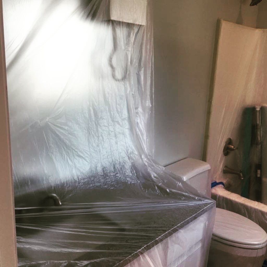 Bathroom Toilet Sink Covered in Plastic