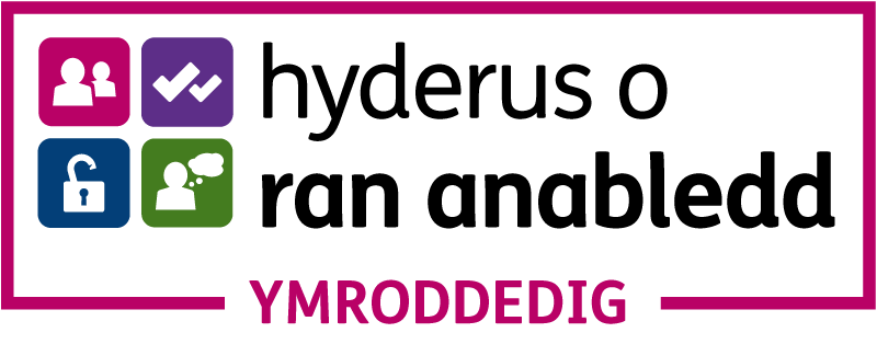 A logo for a company called hyderius o ran anabled ymroddedig