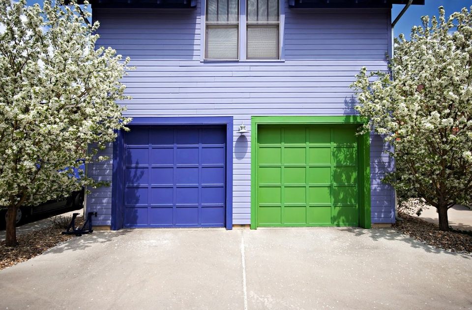 Blue and Green Garage Door — Signal Hill, CA — Edgemont Garage Door Service