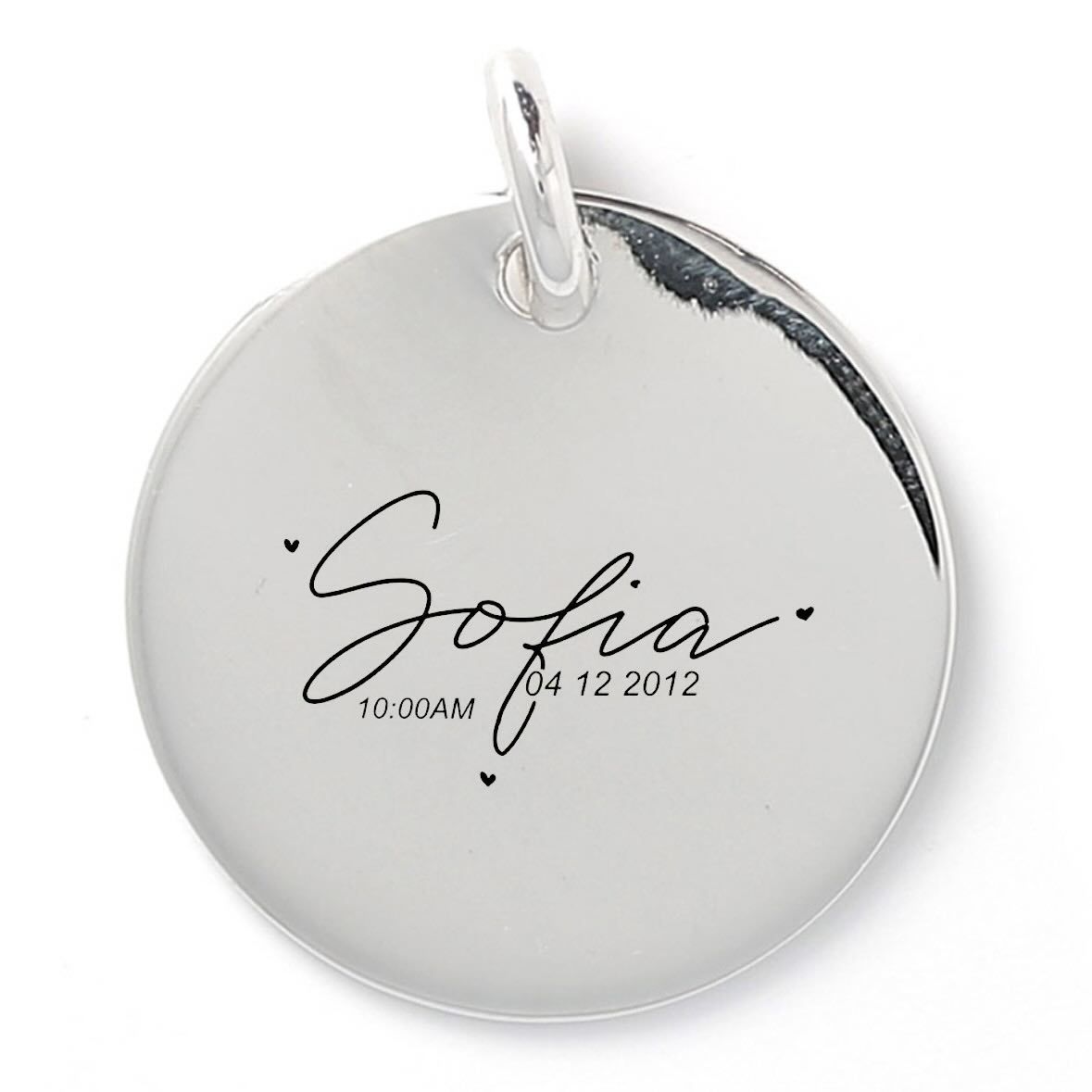 Ciondolo rotondo in argento con inciso 