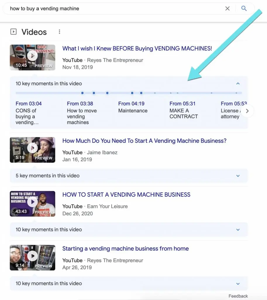 Key moments on Google Video Carousels