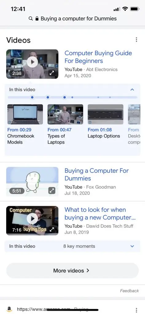 Google video carousel on mobile device