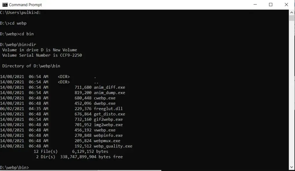WebP bin directory contents