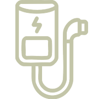A line drawing of a charger with a cord attached to it.