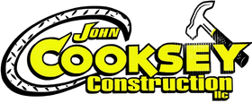 A yellow and black logo for john cooksey construction llc