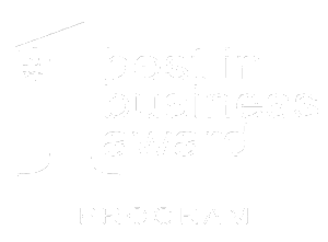 Post-it Business Awards Program logo. Text in white on a dark background.
