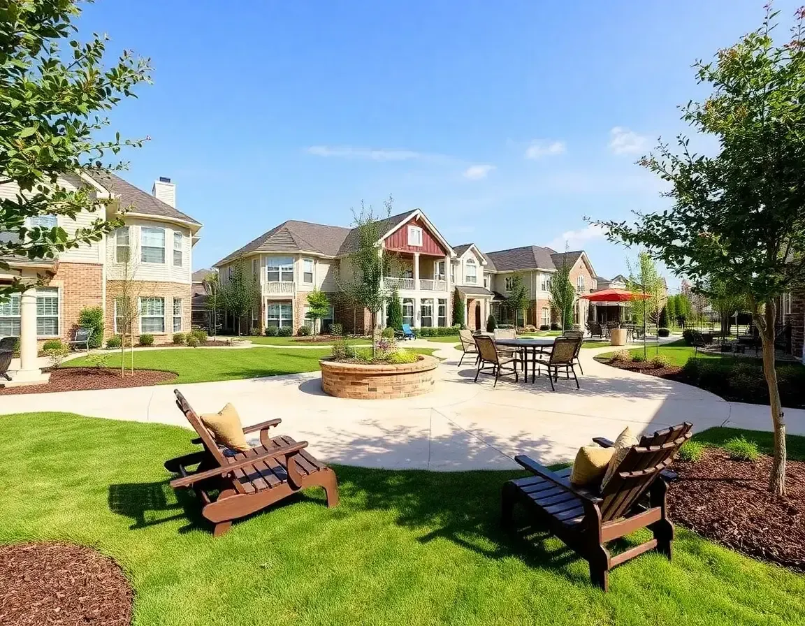 A lawn with chairs and a table in front of a house.