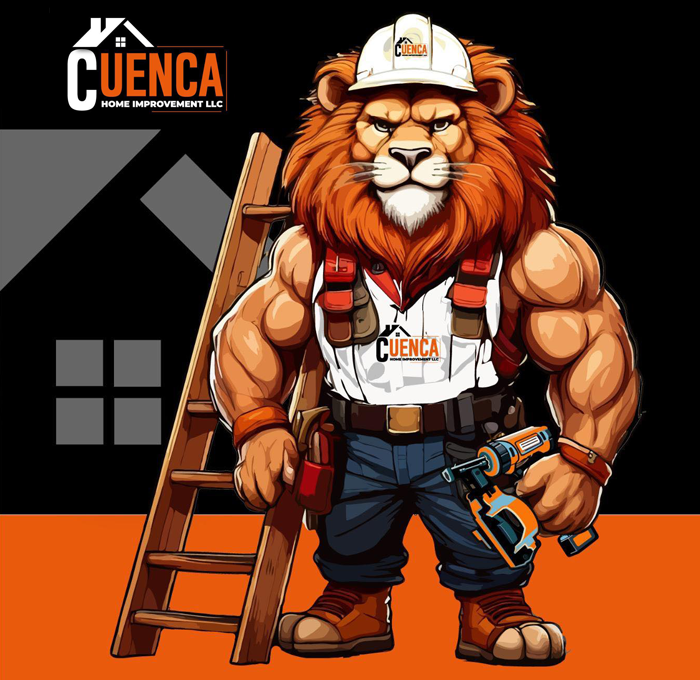 A cartoon illustration of a lion wearing a hard hat and holding tools