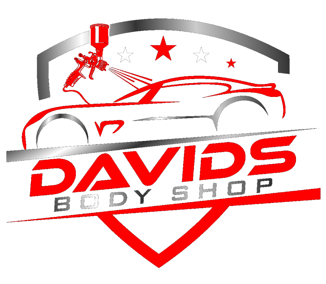 Logo: Red car silhouette with paint gun. 
