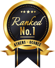 A gold badge that says `` ranked no. 1 '' with a black ribbon.
