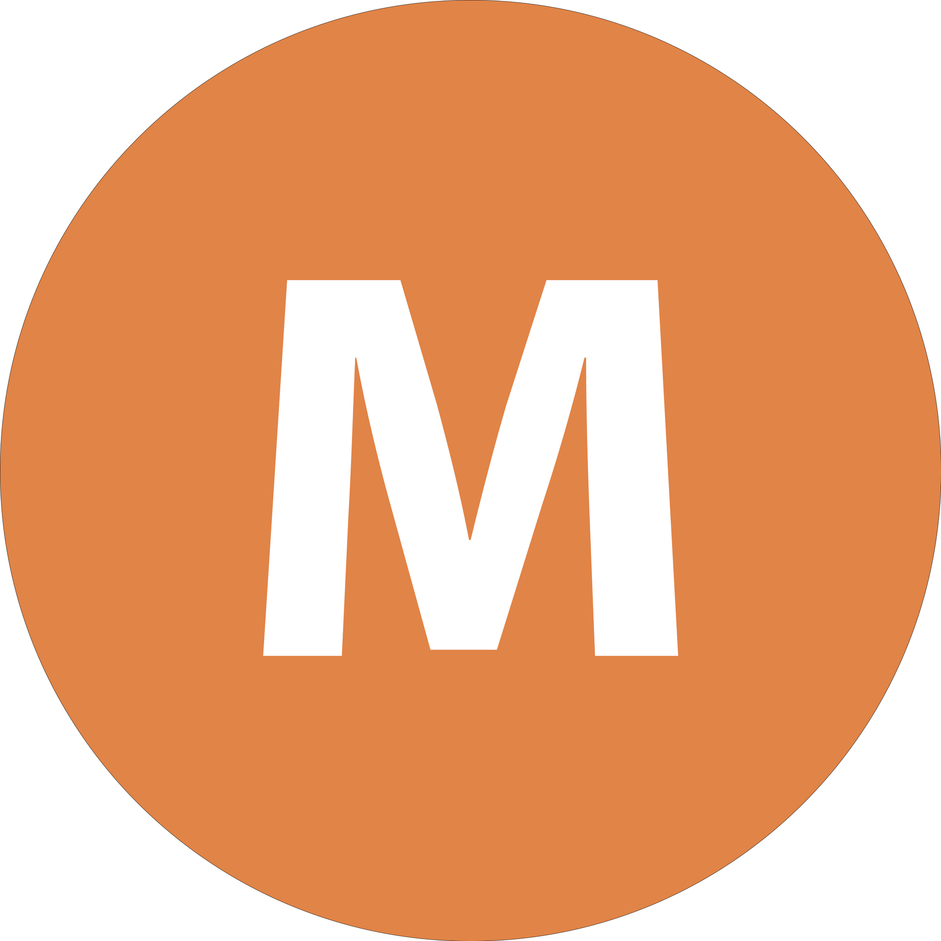 Un « M » blanc à l'intérieur d'un cercle orange brûlé.