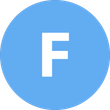Icône circulaire bleue avec un « F » blanc au centre