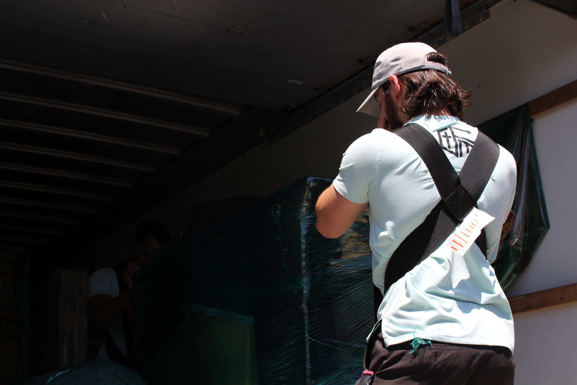 Dollies and straps used during Amarillo home move