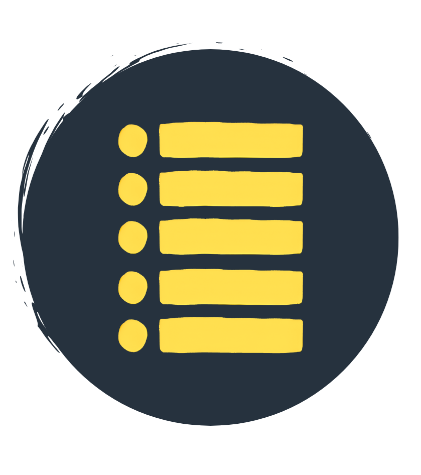 A yellow assessment icon in a black circle on a white background.