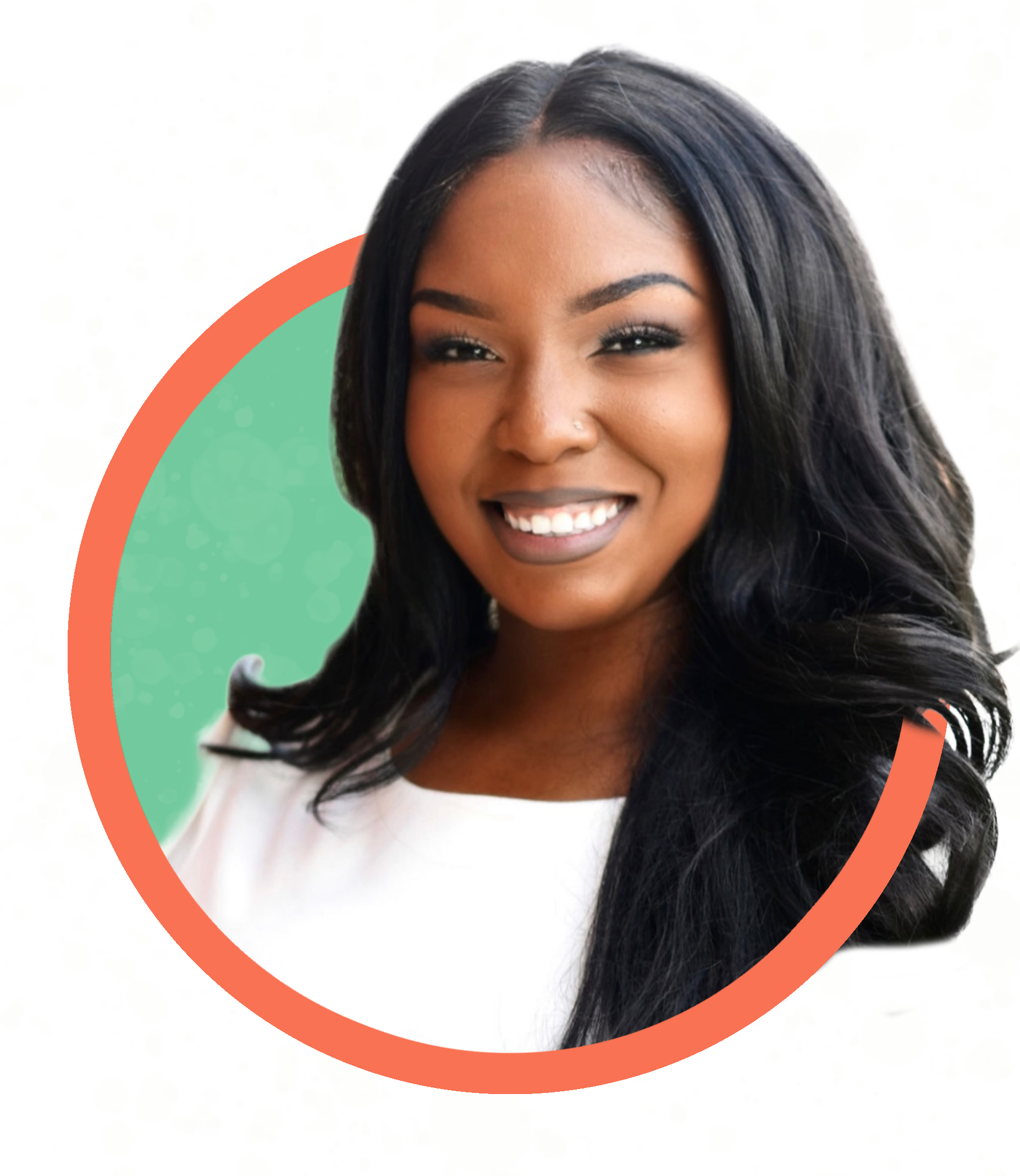 Speech-Language Pathologist, Jasmine Rene with curly hair is smiling in a green circle