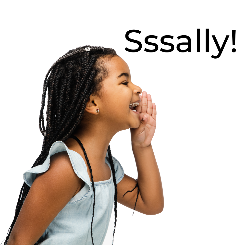 A little girl with braids is shouting into the air.