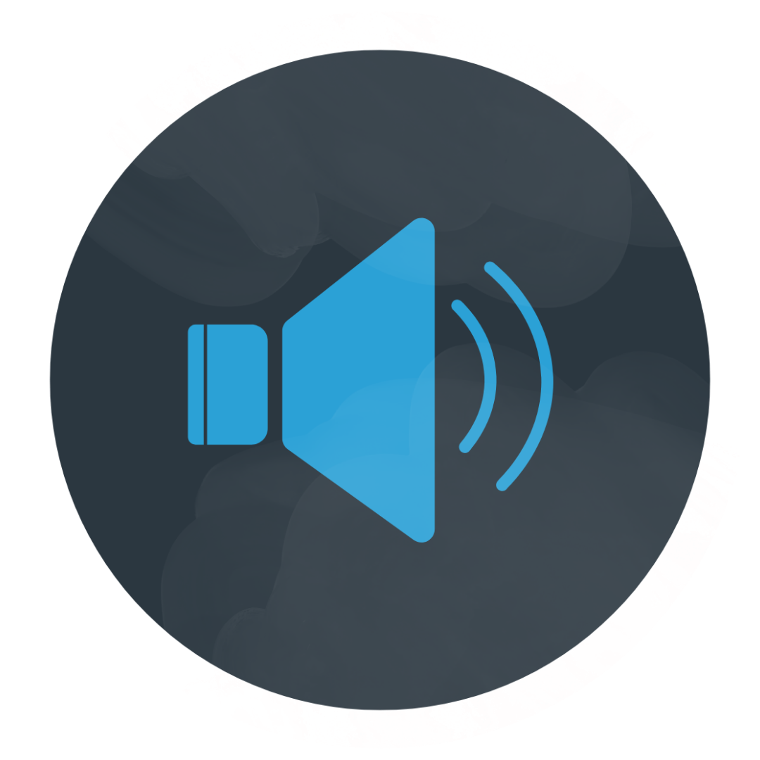 A blue speaker icon in a circle on a white background