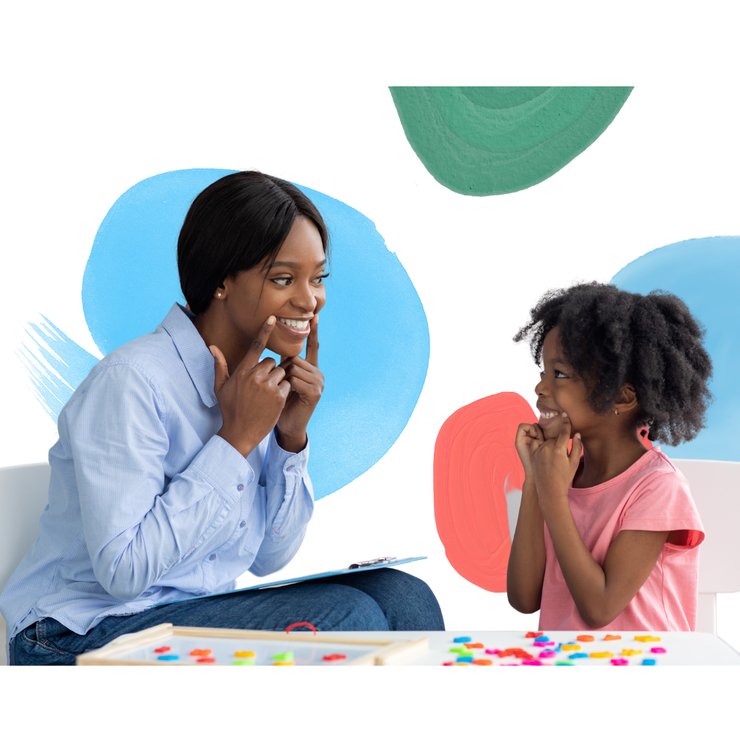 A woman and child in a speech therapy session