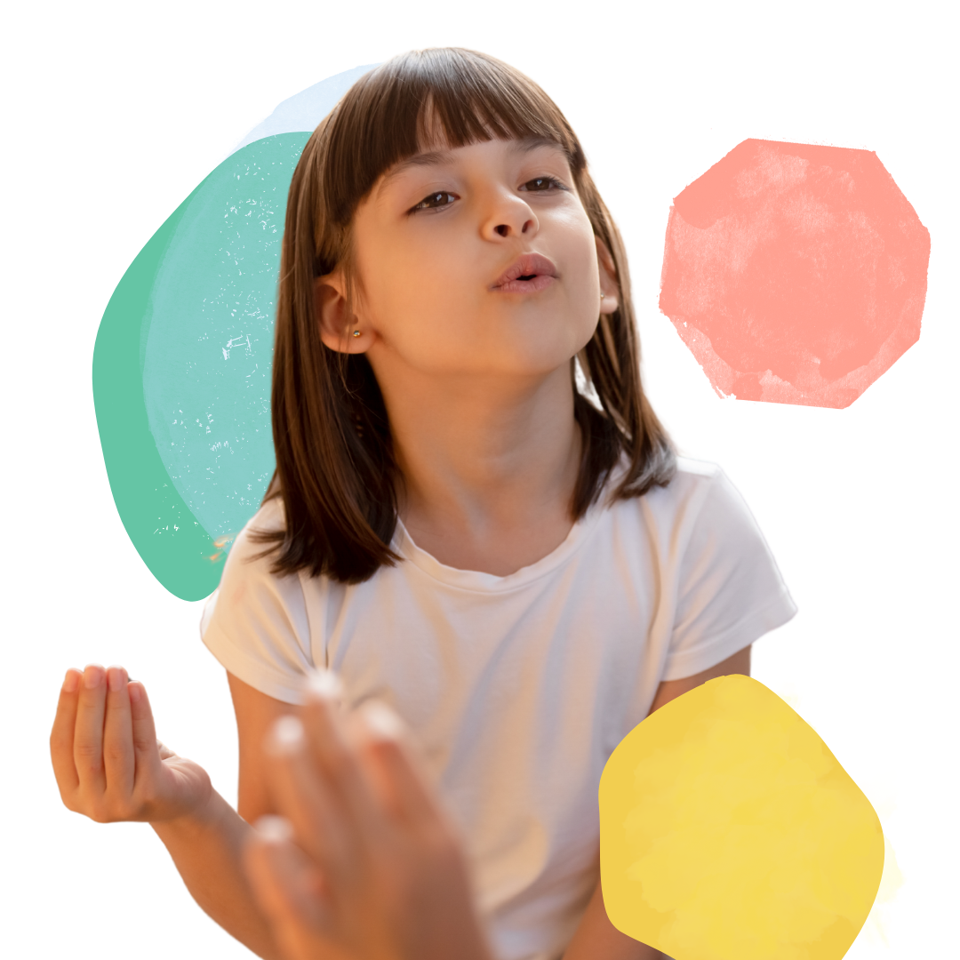 A woman and a little girl are talking to each other