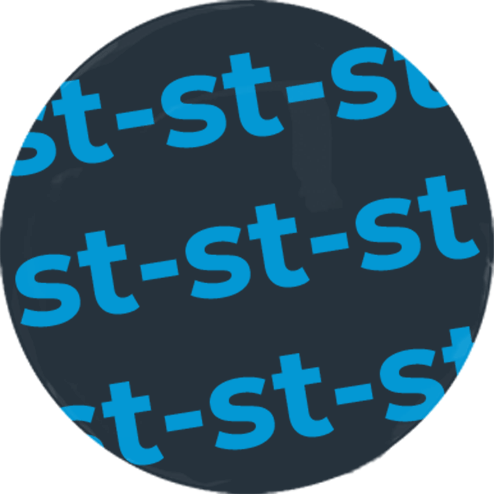 Blue S and T letters patterned in a black circle to represent stuttering