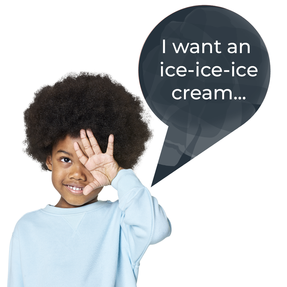 A child with a speech bubble that says i want an ice-ice-ice cream