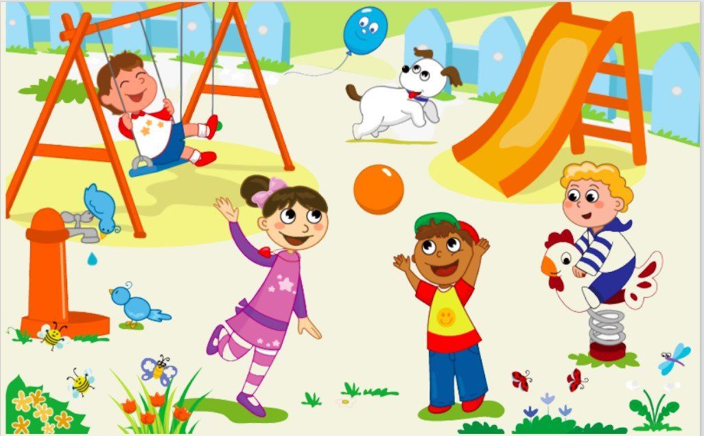 cartoonish photo of children playing in the playground