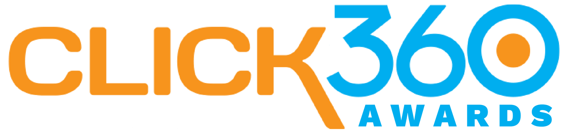 A blue and orange logo for click 360 on a white background