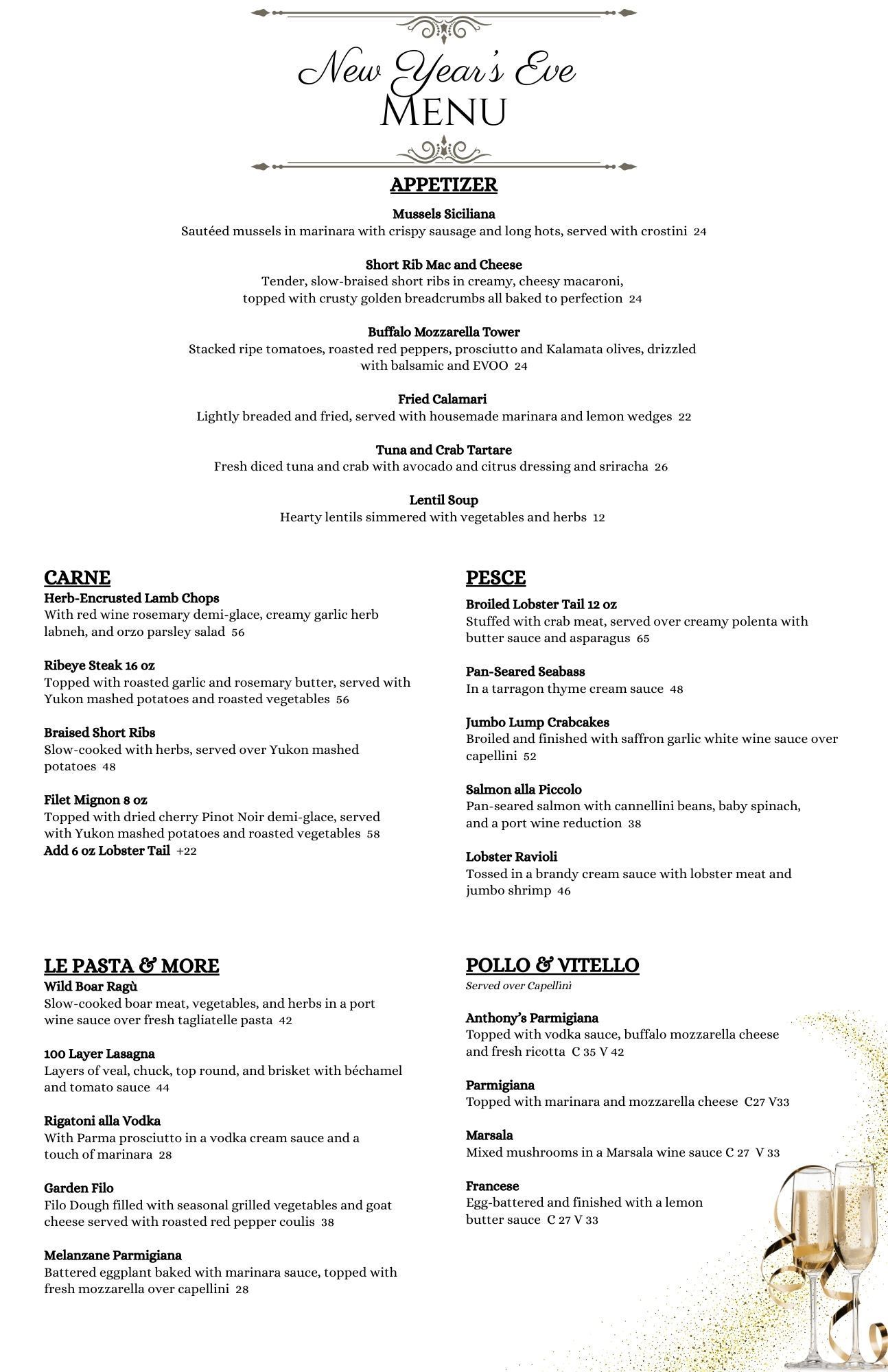 New Years Eve Menu
