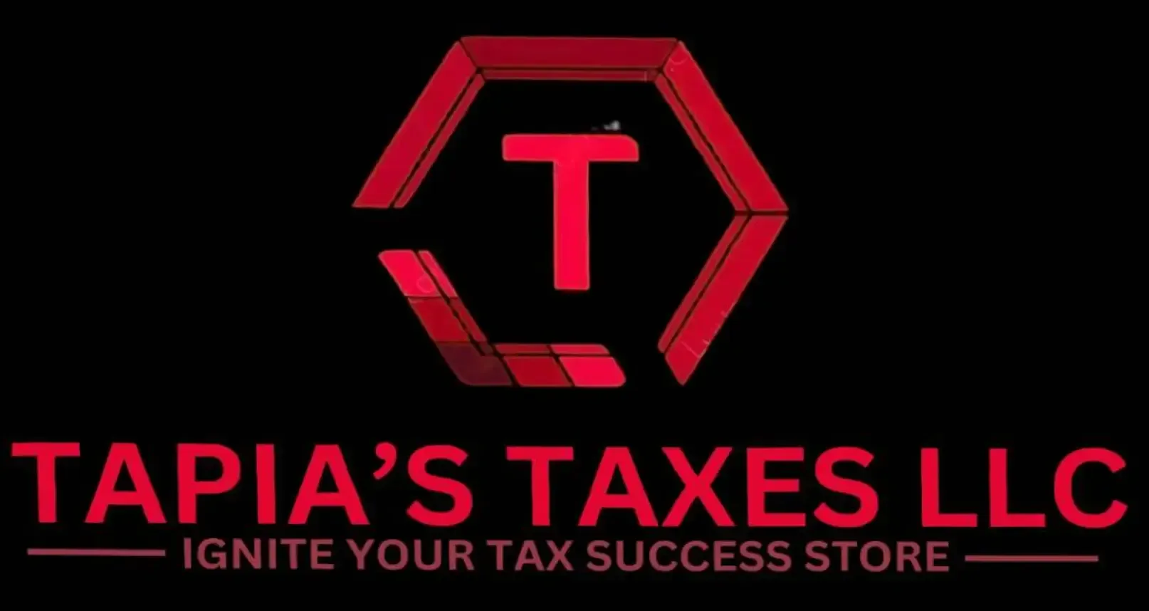 Red and black logo for Tapia’s Taxes LLC with slogan “Ignite Your Tax Success Store”