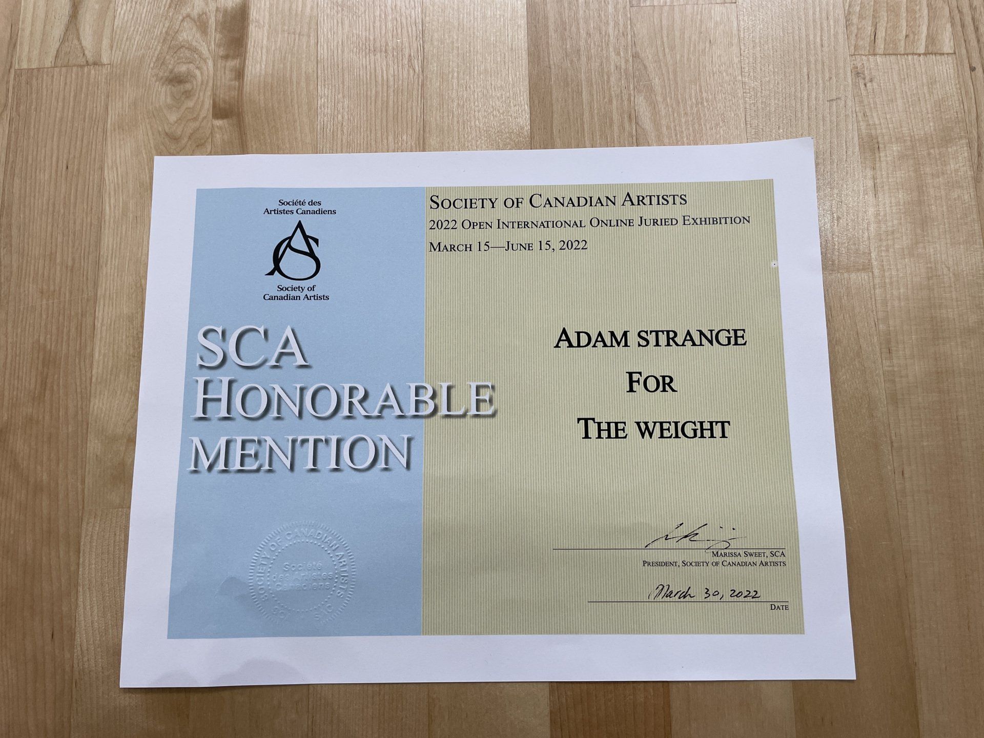 SCA Honourable Mention Adam Strange