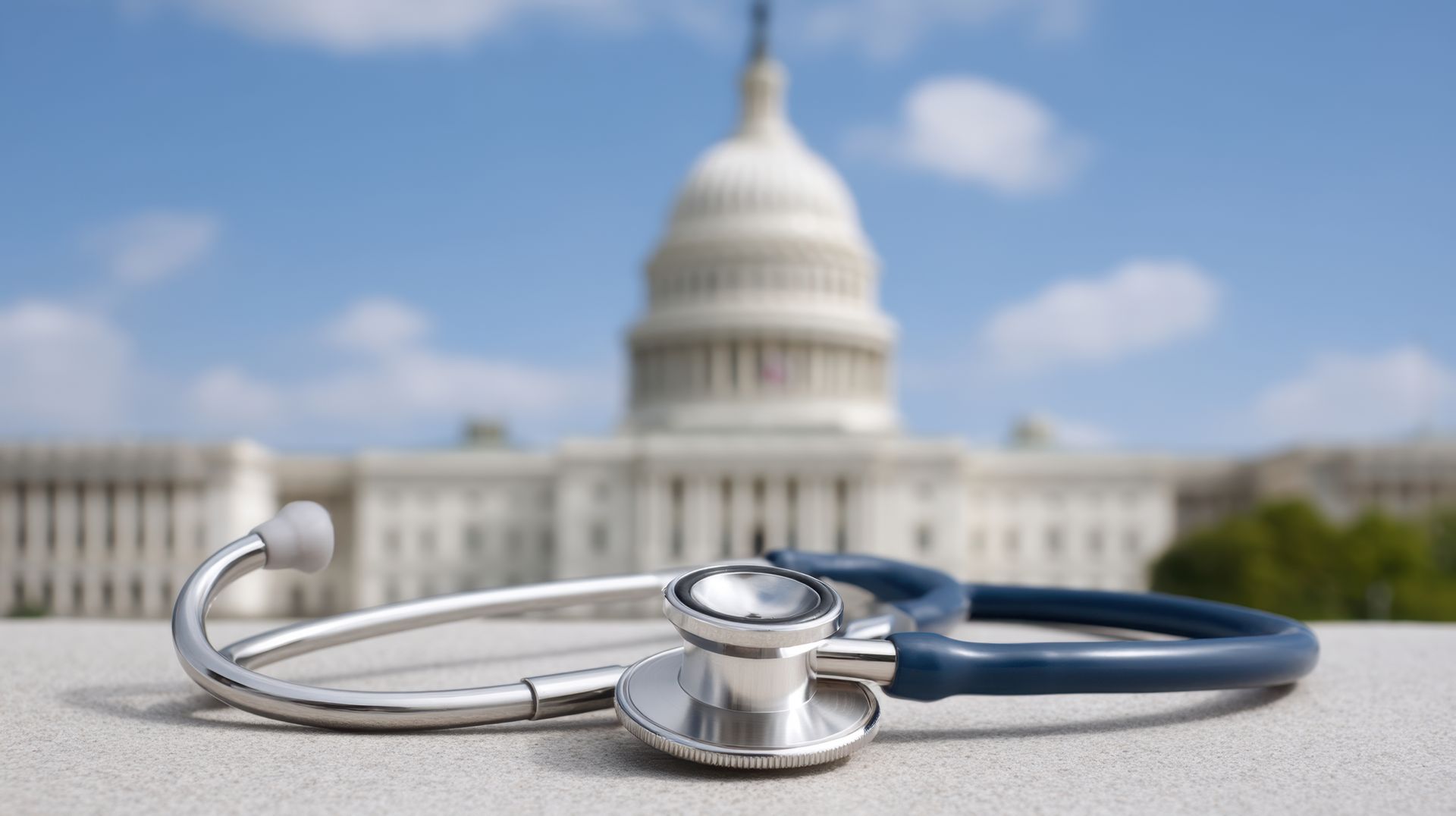 Stethoscope in front of the U.S. Capitol building, suggesting medicaid planning