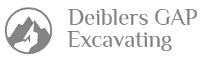 Logo for Deiblers GAP Excavating featuring a grey circular icon of mountain peaks next to the text.