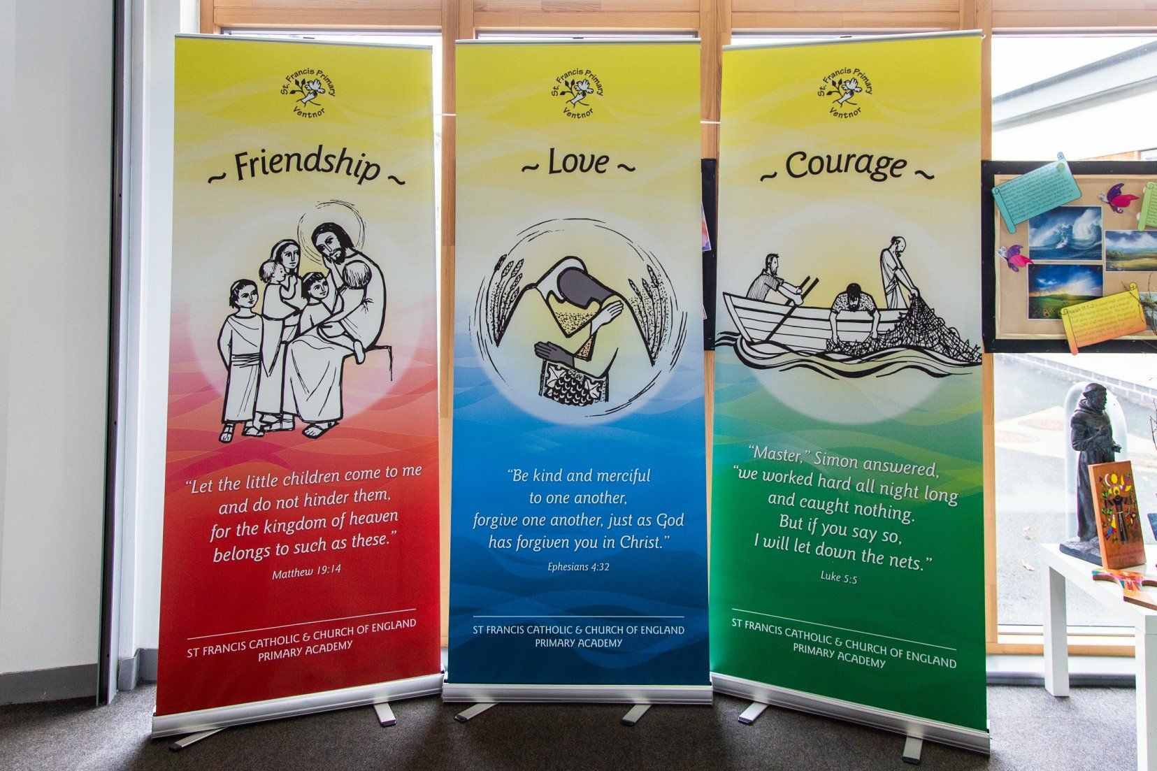 St Francis Academy banners showing ethos and values
