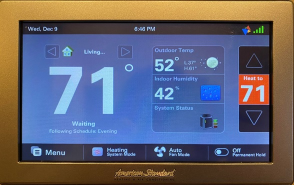 Smart wi-fi thermostat from David Brown Heating & Cooling.