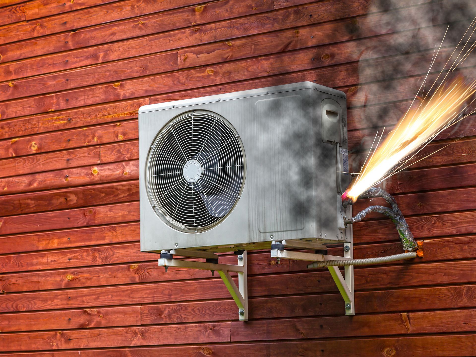 An outdoor AC unit An outdoor AC unit on on fire representing a need for replacement in Dickson, TN.
