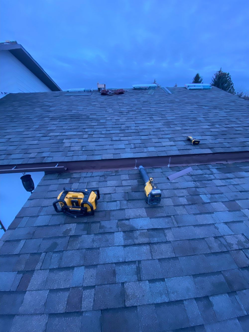 A roof with a drill on top of it.