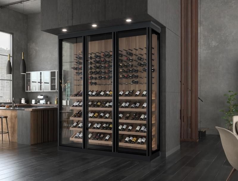 A wine cellar with a lot of wine bottles in it
