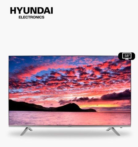 Un televisor Hyundai con una imagen de una puesta de sol.