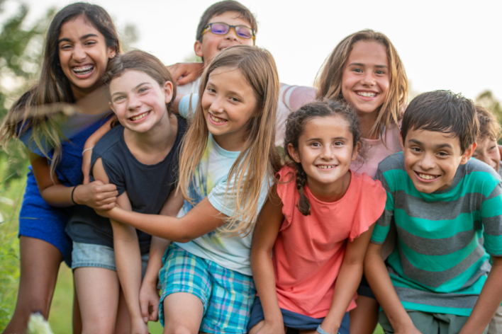 Happy girls and boys