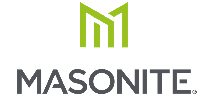 A logo for a company called masonite with a green m on a white background.