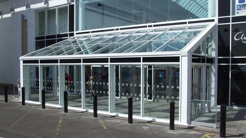 awning shaped entrance to shopping centre