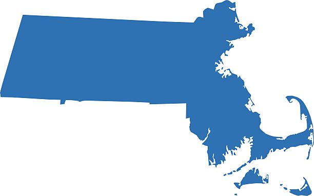 A blue map of massachusetts on a white background
