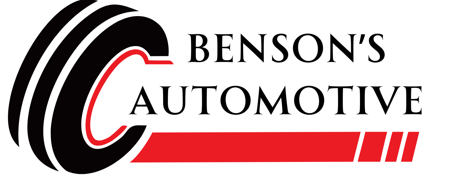 A logo for benson 's automotive with a tire in the middle.