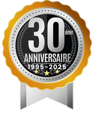 Logo du 30e anniversaire : Badge or, argent et noir avec le texte « 30ème ANNIVERSAIRE 1995-2025 » et des étoiles.