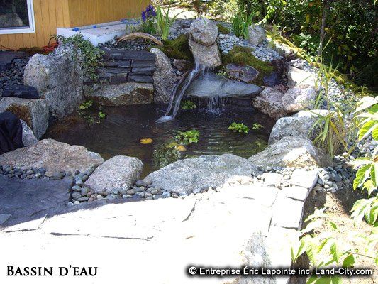 Un petit étang avec une cascade au milieu