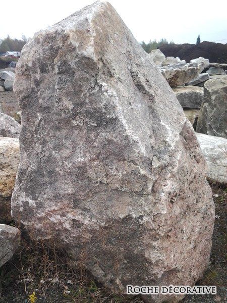 Un gros rocher est posé dans un tas de rochers.