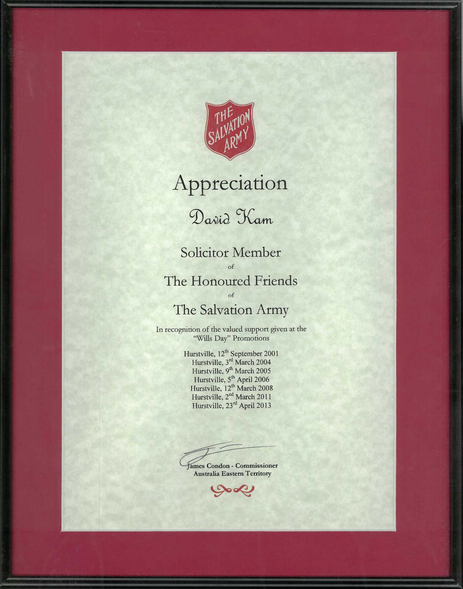 1 Salvation Army - Sep 2001 - Apr 2013