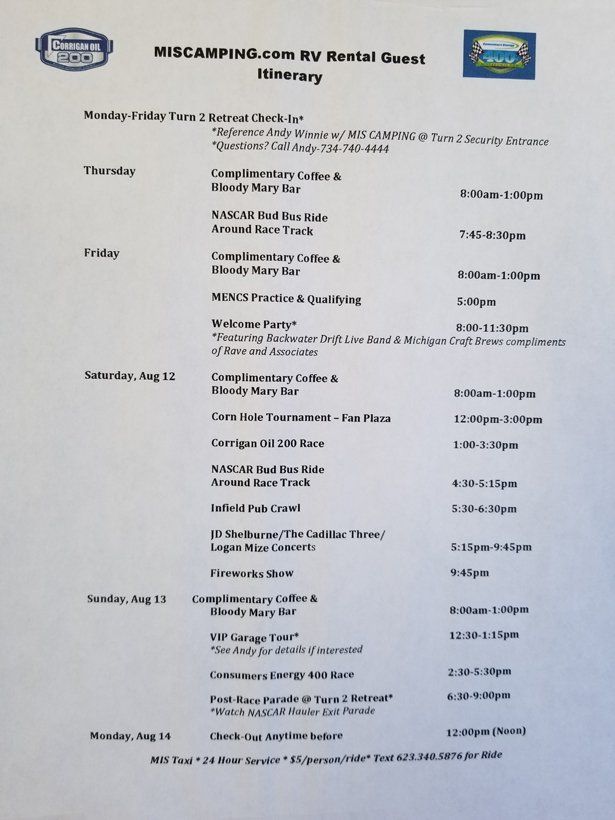 A white sheet of paper with a list of events on it