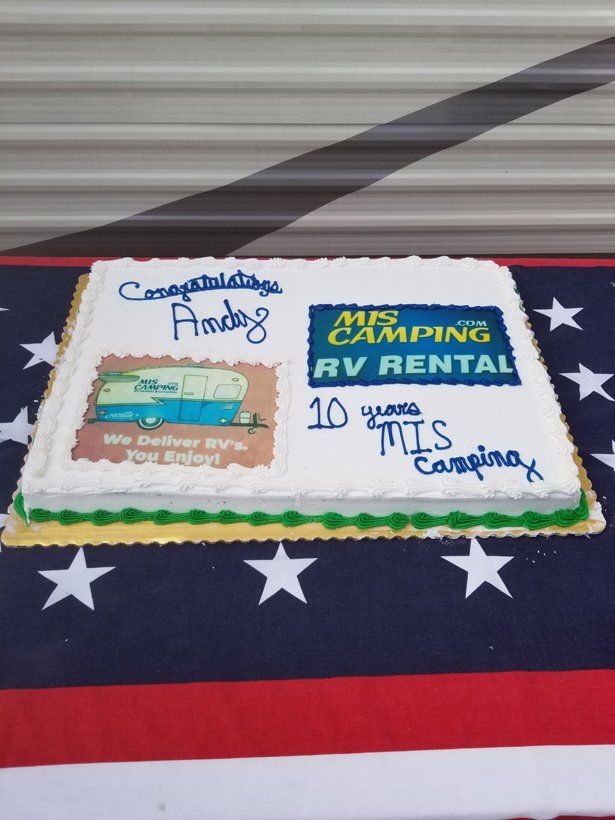A cake that says mrs camping rv rental on it