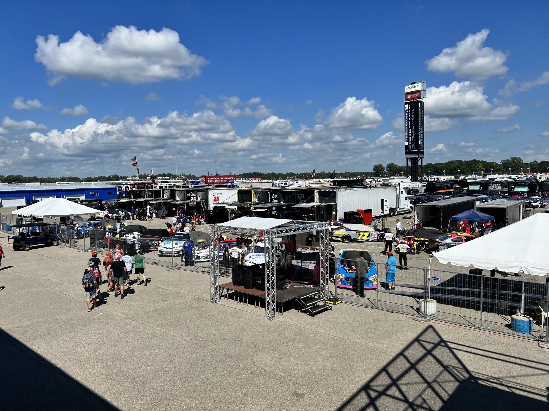 An aerial view of a race track on a sunny day